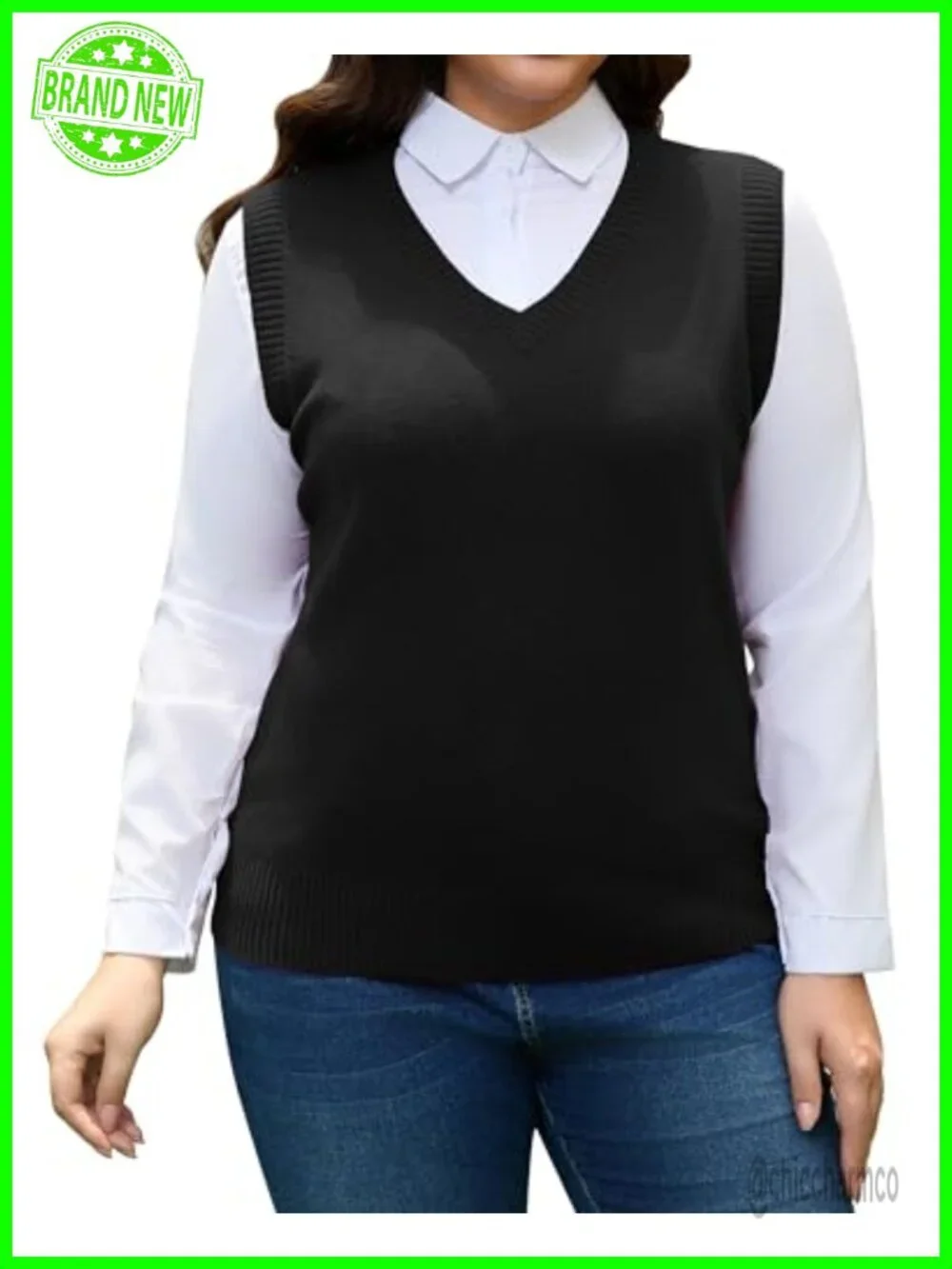Plus Size V-Neck Knit Sweater Vest Sleeveless Lightweight Pullover Classy